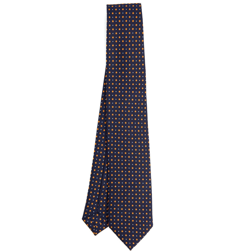 dark_blue_sartorial_7_cm_silk_tie_small_flower_pattern_full_front_view