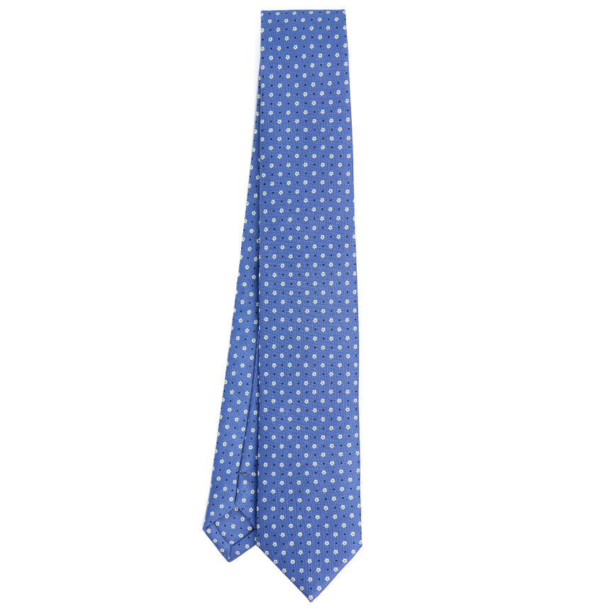 powder_blue_sartorial_7_cm_silk_tie_small_flower_pattern_full_front_view