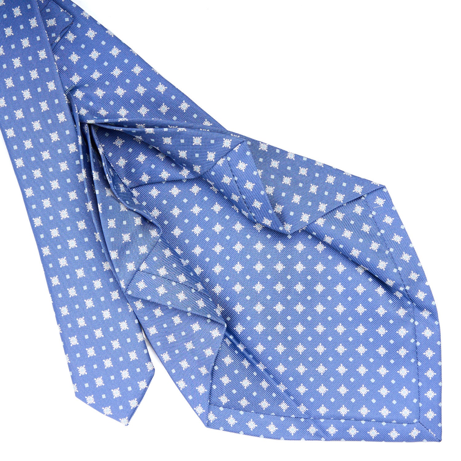 Powder Blue 7 Fold Sartorial Silk Tie - Small Flower Pattern – E
