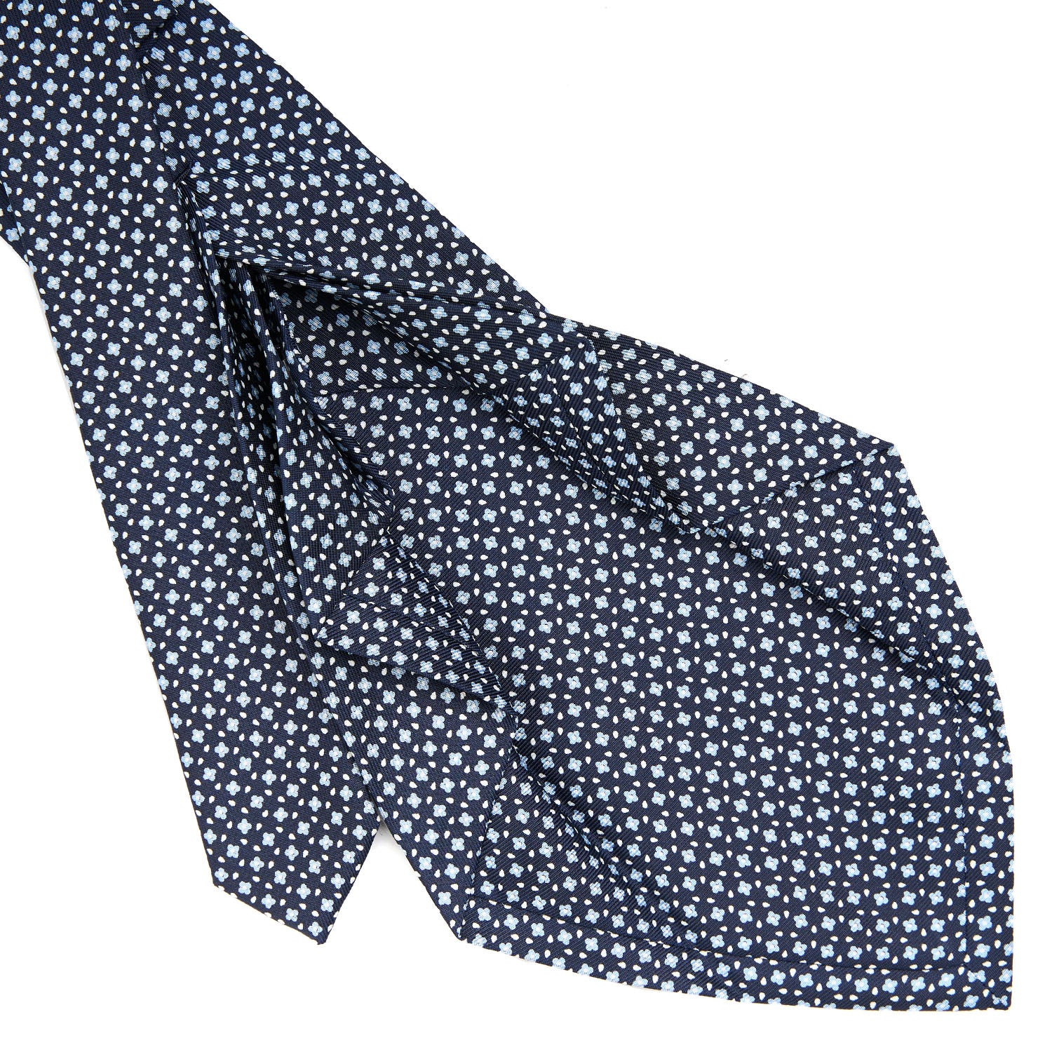 Dark Blue 7 Fold Sartorial Silk Tie - Small Flower Pattern – E