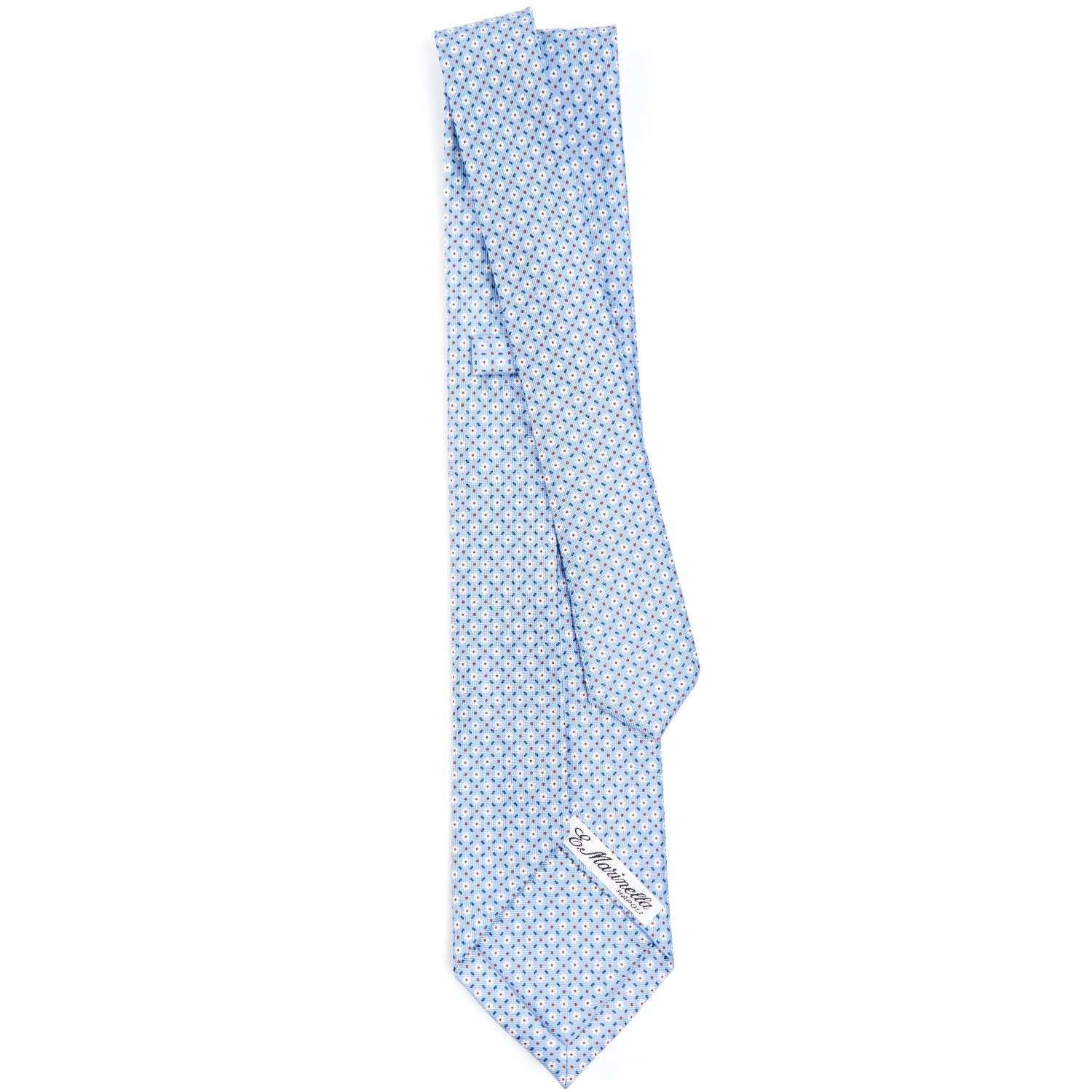 Light Blue 7 Fold Sartorial Silk Tie Small Flower Pattern E.Marinella