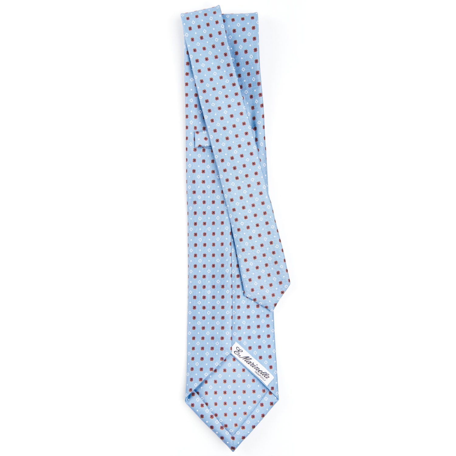 Light Blue 7 Fold Sartorial Silk Tie Small Flower Pattern E.Marinella