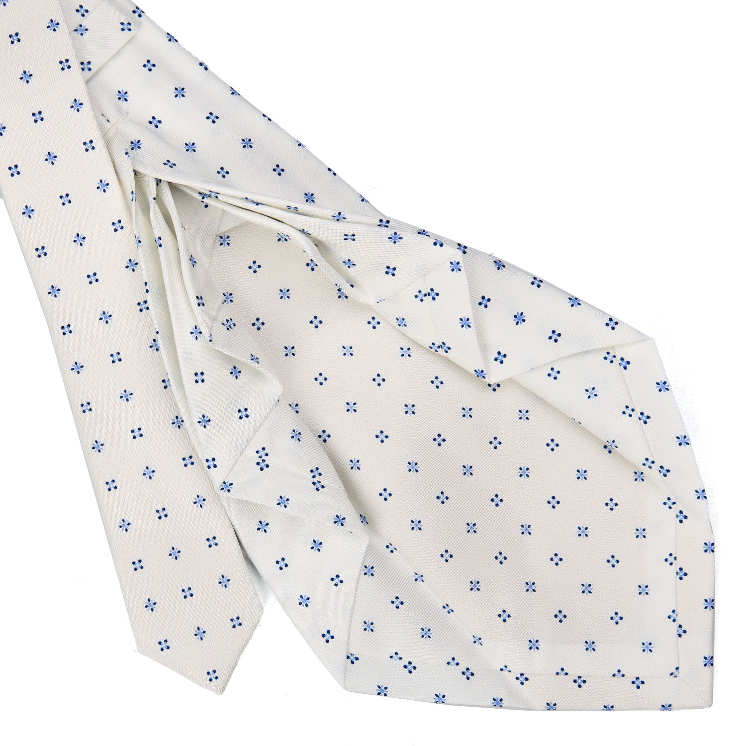 White 9 Fold Sartorial Printed Silk Tie - Small Flower Pattern – E