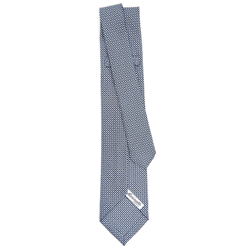 dark_blue_9_fold_sartorial_silk_tie_small_flower_pattern_full_back_view