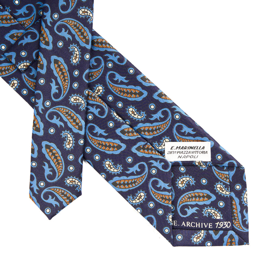 CRAVATTA SARTORIALE IN SETA STAMPATA BLU