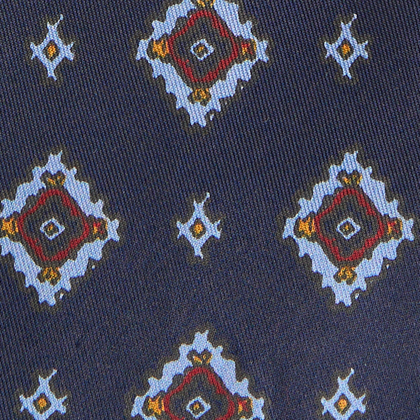 CRAVATTA SARTORIALE IN SETA STAMPATA BLU SCURO
