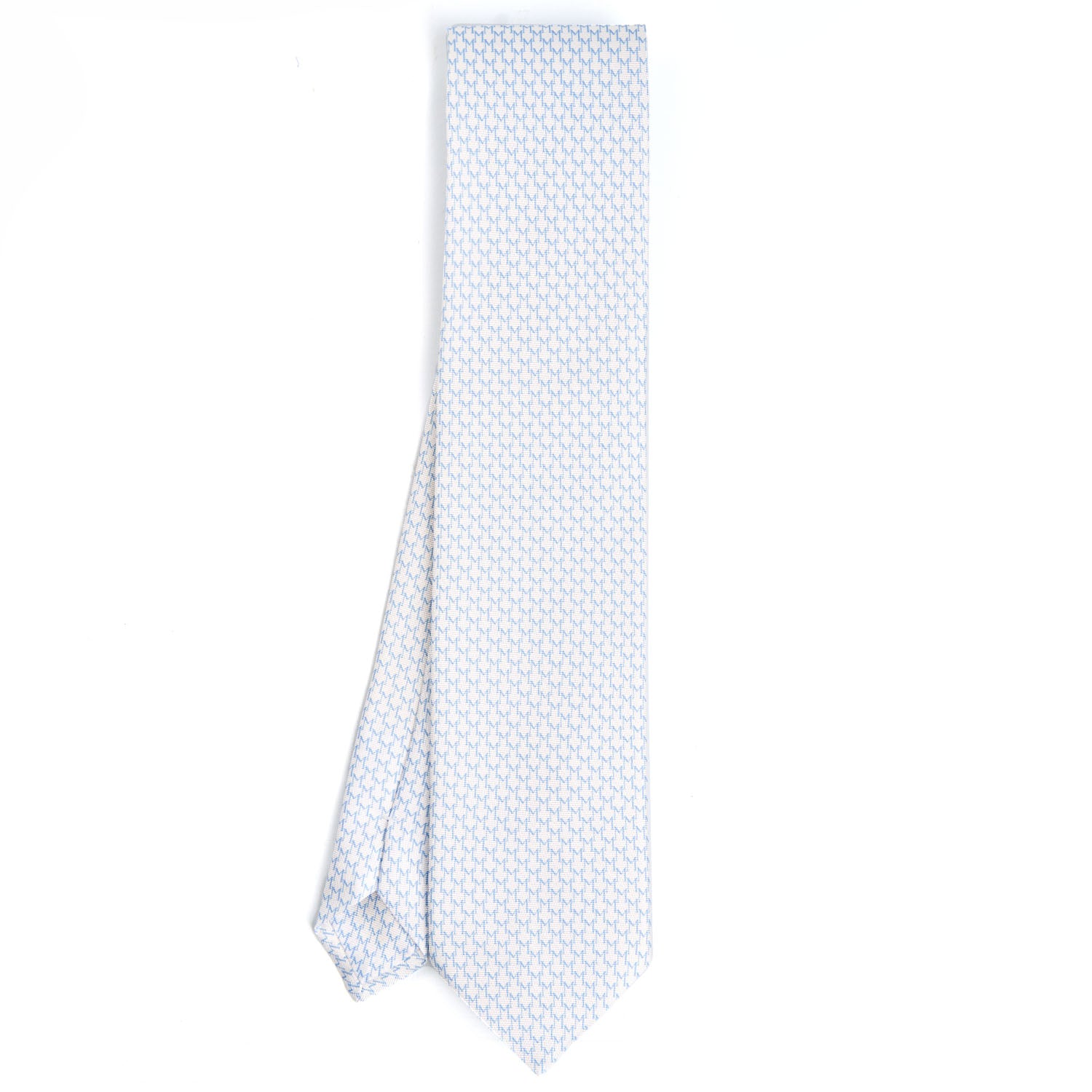 White Sartorial Classic Silk Tie - Small M Geometric Pattern – E