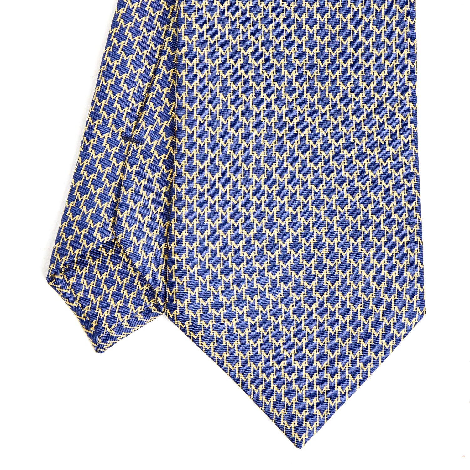 Dark Blue Sartorial Classic Silk Tie - Small M Geometric Pattern