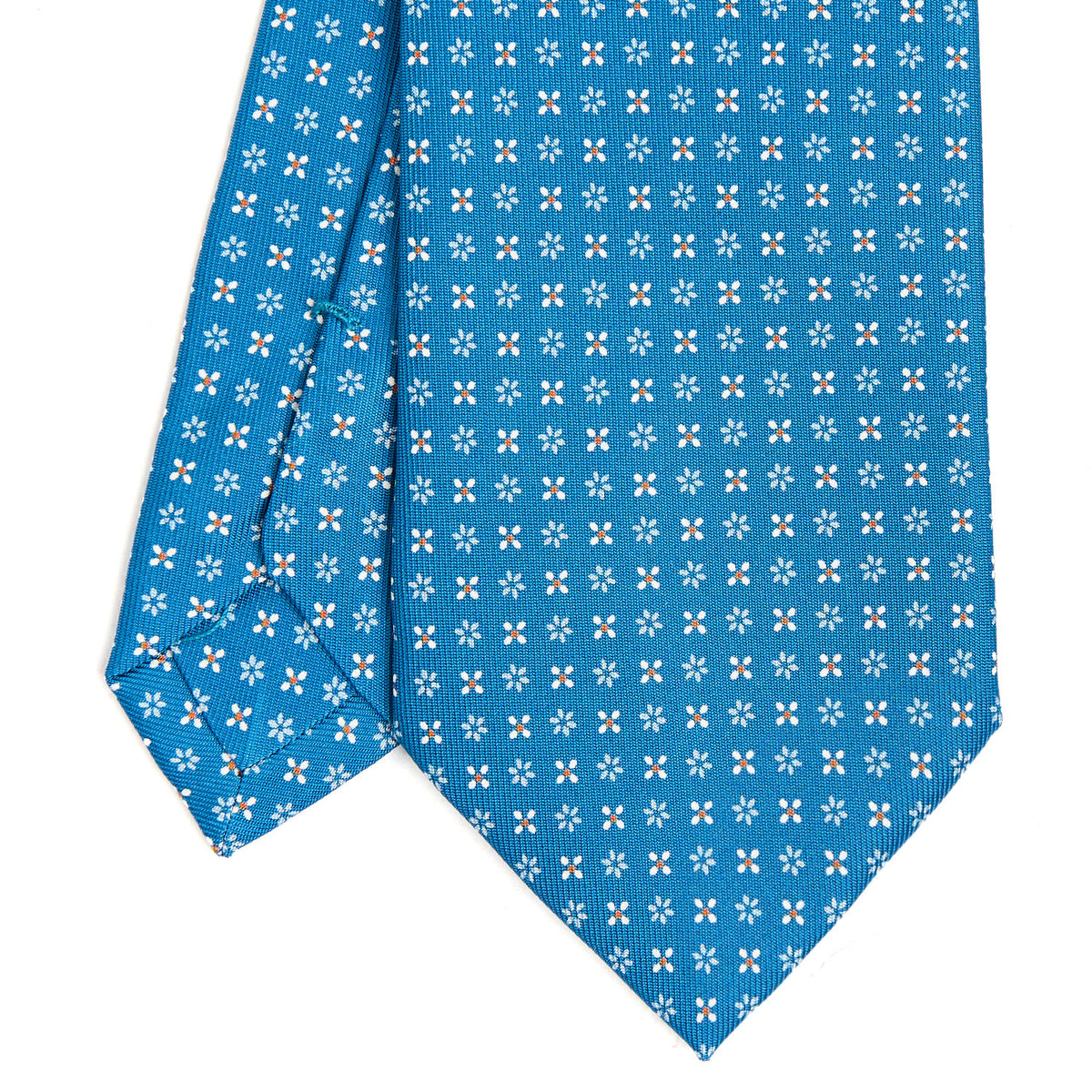 Mid Blue Classic Silk Tie - Small Flower Pattern – E.Marinella