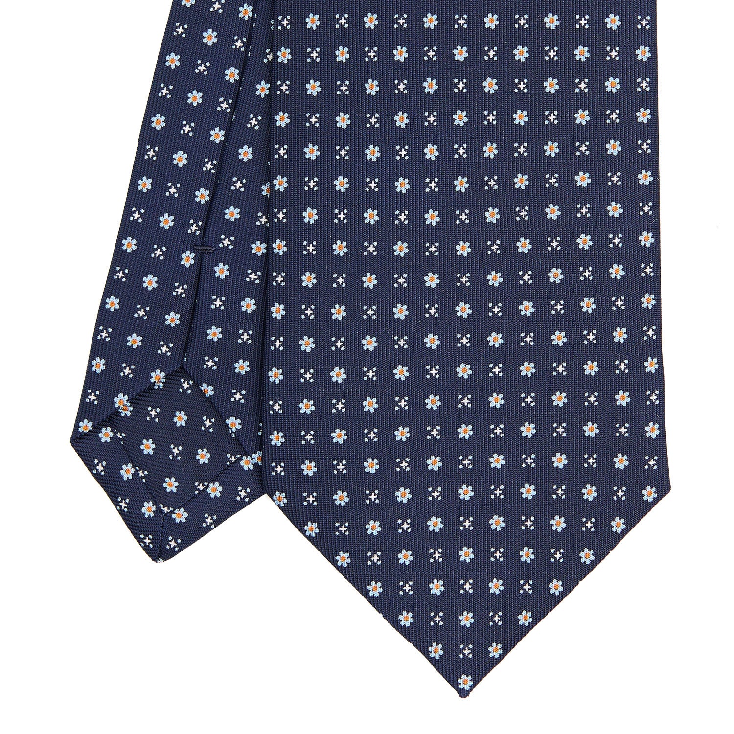 Dark Blue Classic Silk Tie - Small Flower Pattern – E.Marinella