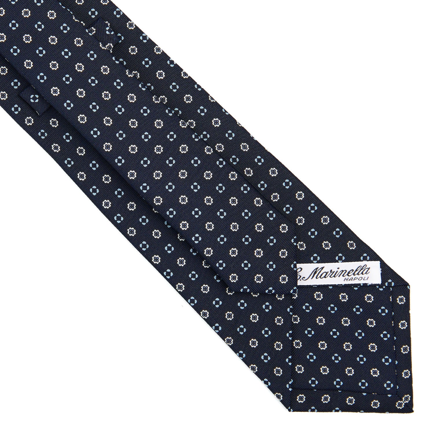 Dark Blue Sartorial Printed Silk Tie - Small Flower Pattern – E