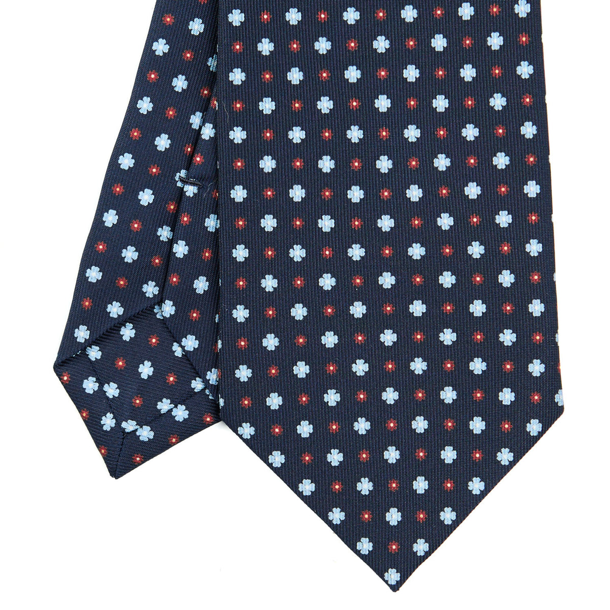 Dark Blue Classic Silk Tie - Small Flower Pattern – E.Marinella