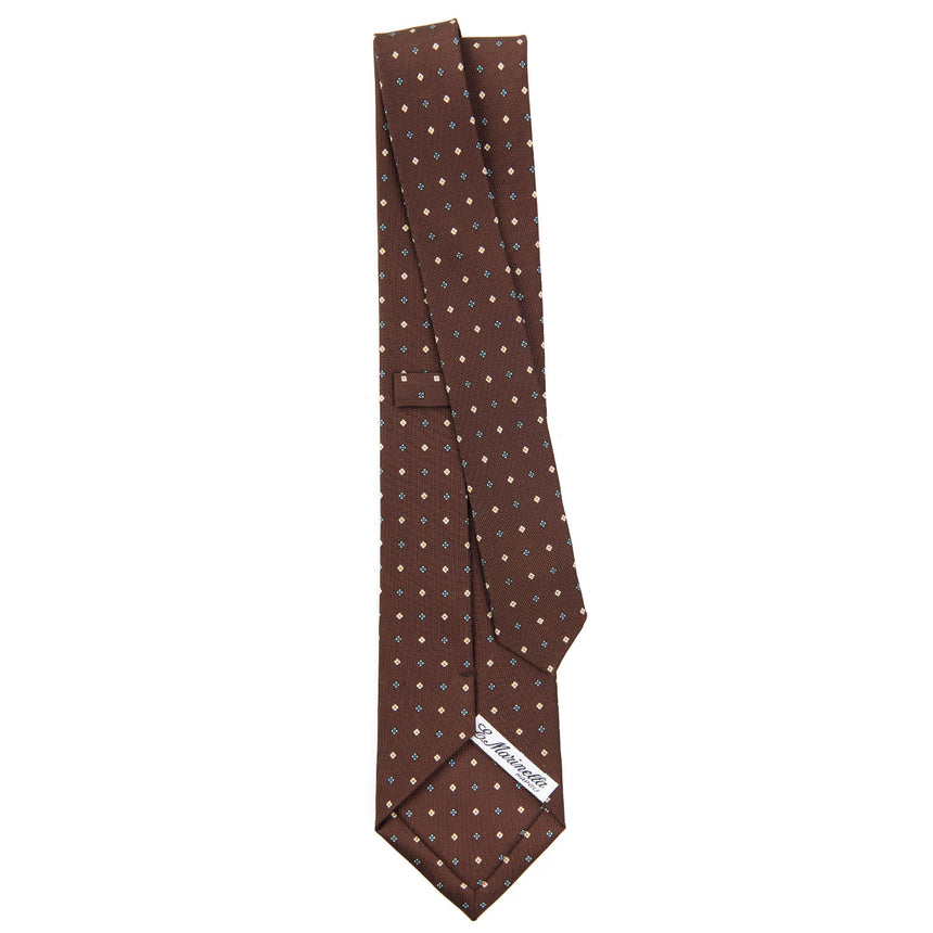 dark_brown_classic_silk_tie_small_flower_pattern_full_back_view
