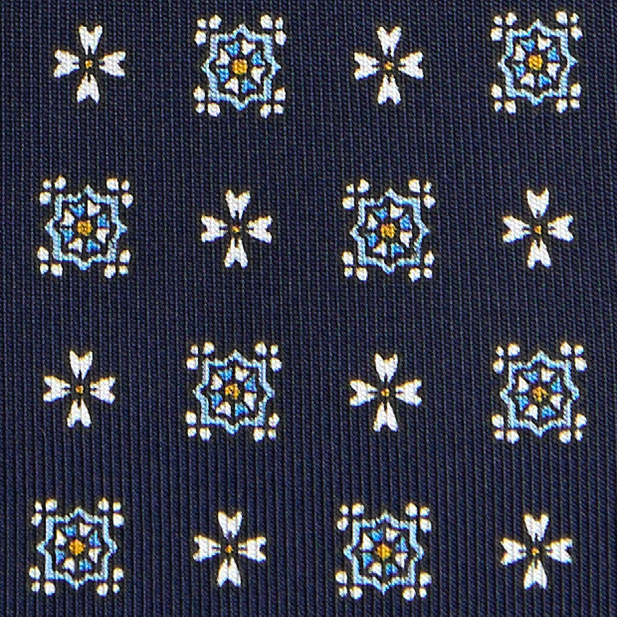 dark_blue_sartorial_classic_silk_tie_small_flower_pattern_full_front_view