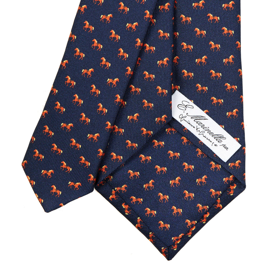 DARK BLUE CLASSIC SILK TIE "CAVALLUCCIO ROSSO"