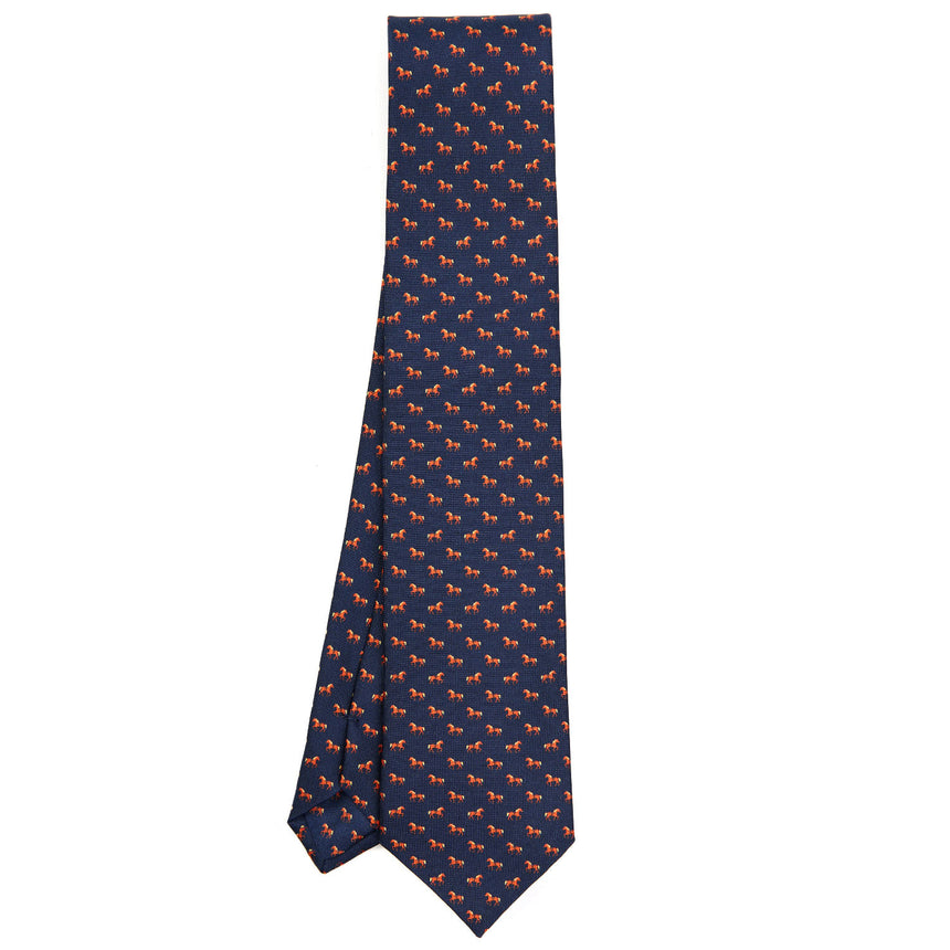 DARK BLUE CLASSIC SILK TIE "CAVALLUCCIO ROSSO"