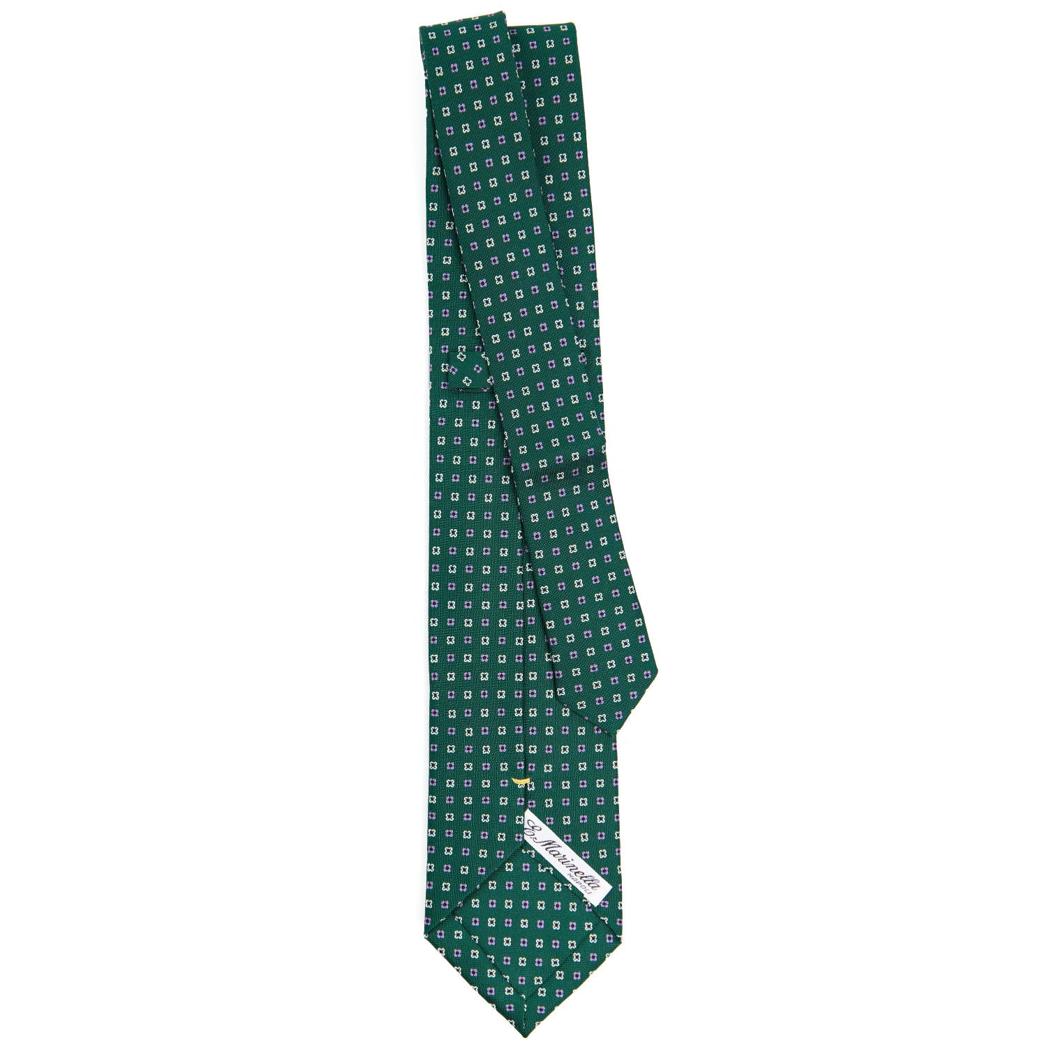 Dark Green Extra Long Sartorial Silk Tie - Small Flower Pattern