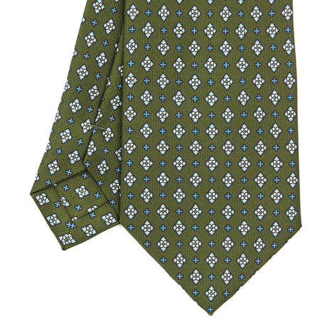 Olive Green Extra Long Sartorial Silk Tie - Small Flower Pattern