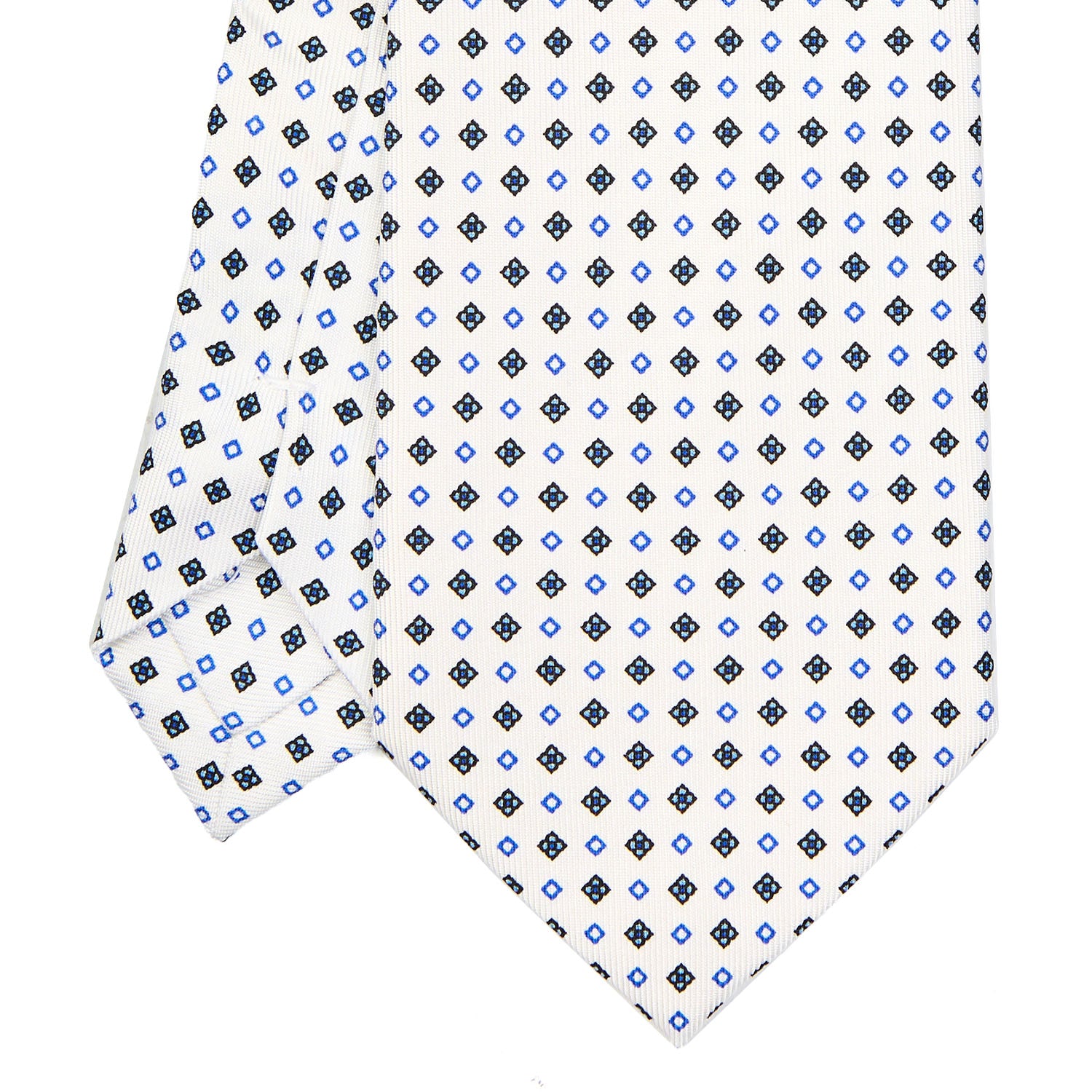 White Extra Long Sartorial Silk Tie - Small Flower Pattern – E