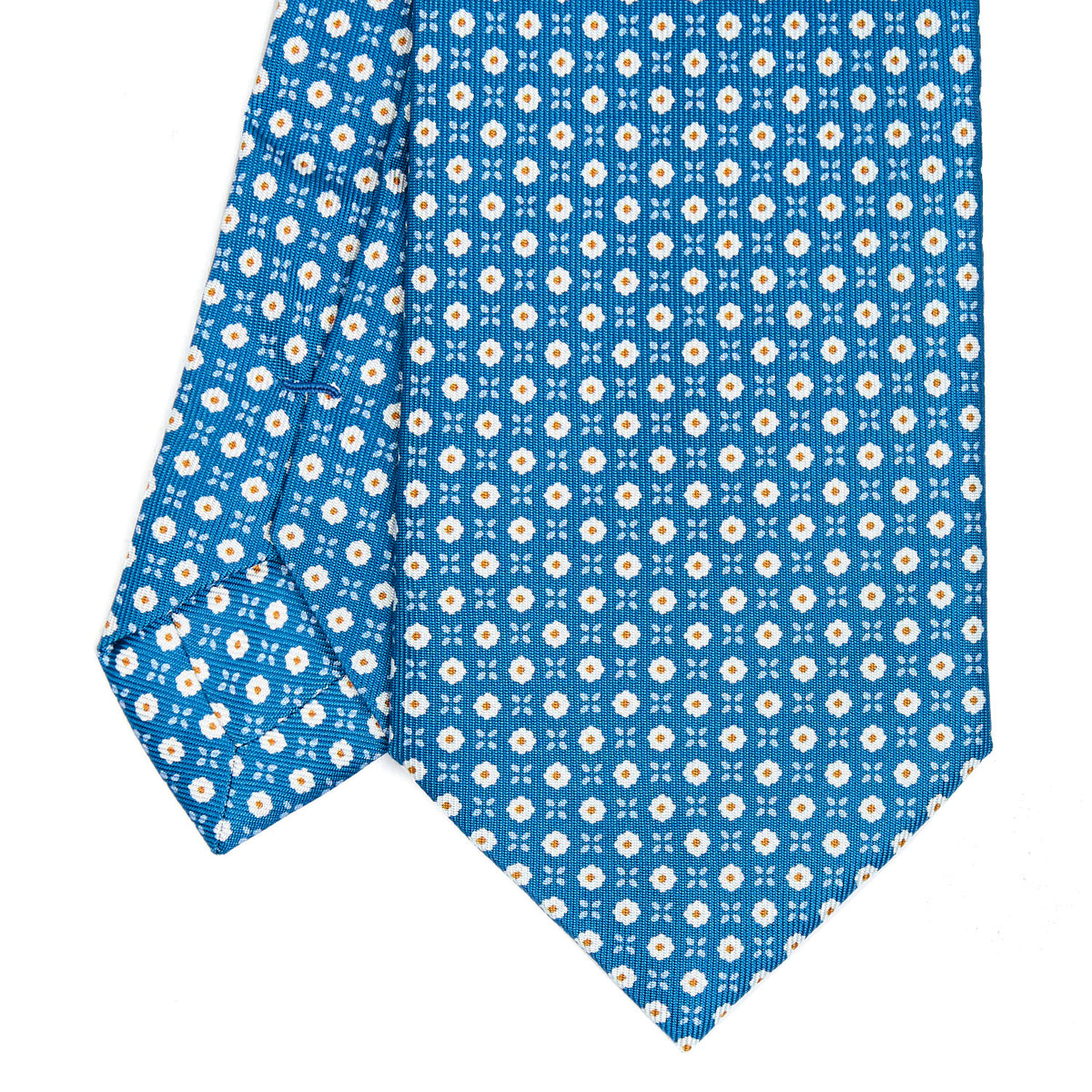Mid Blue Extra Long Sartorial Silk Tie - Small Flower Pattern – E.Marinella