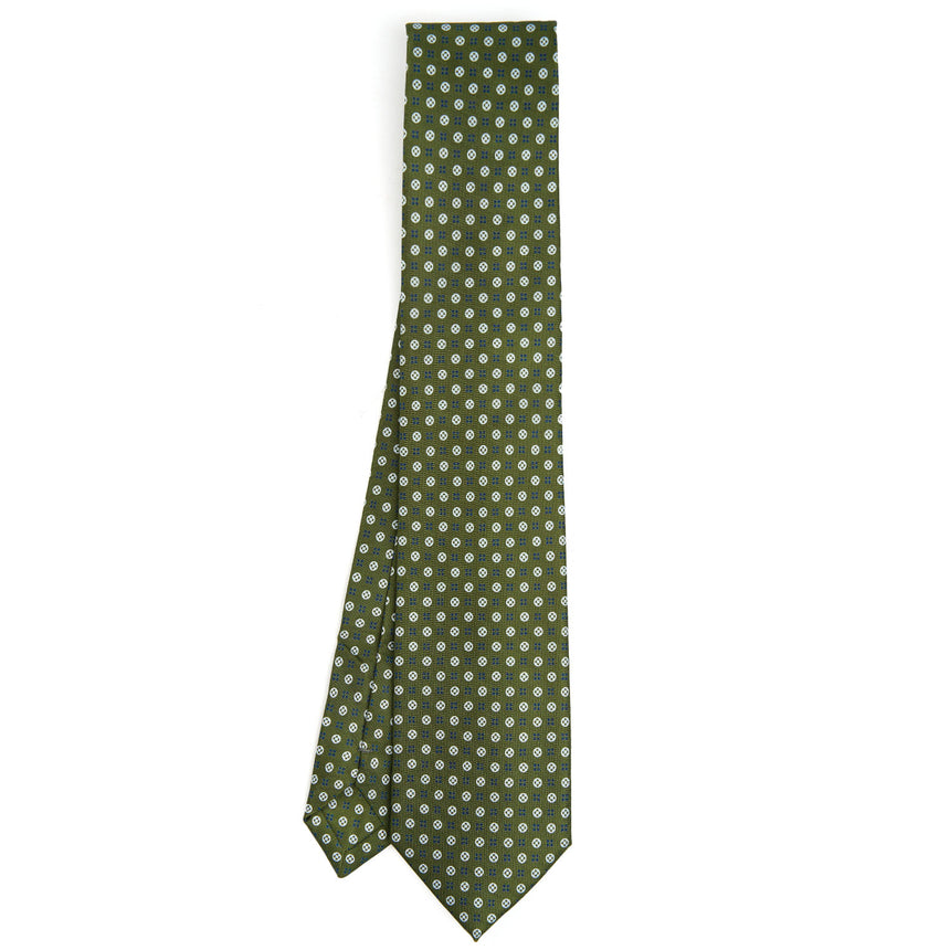 olive_green_extra_long_sartorial_silk_tie_small_flower_pattern_full_front_view