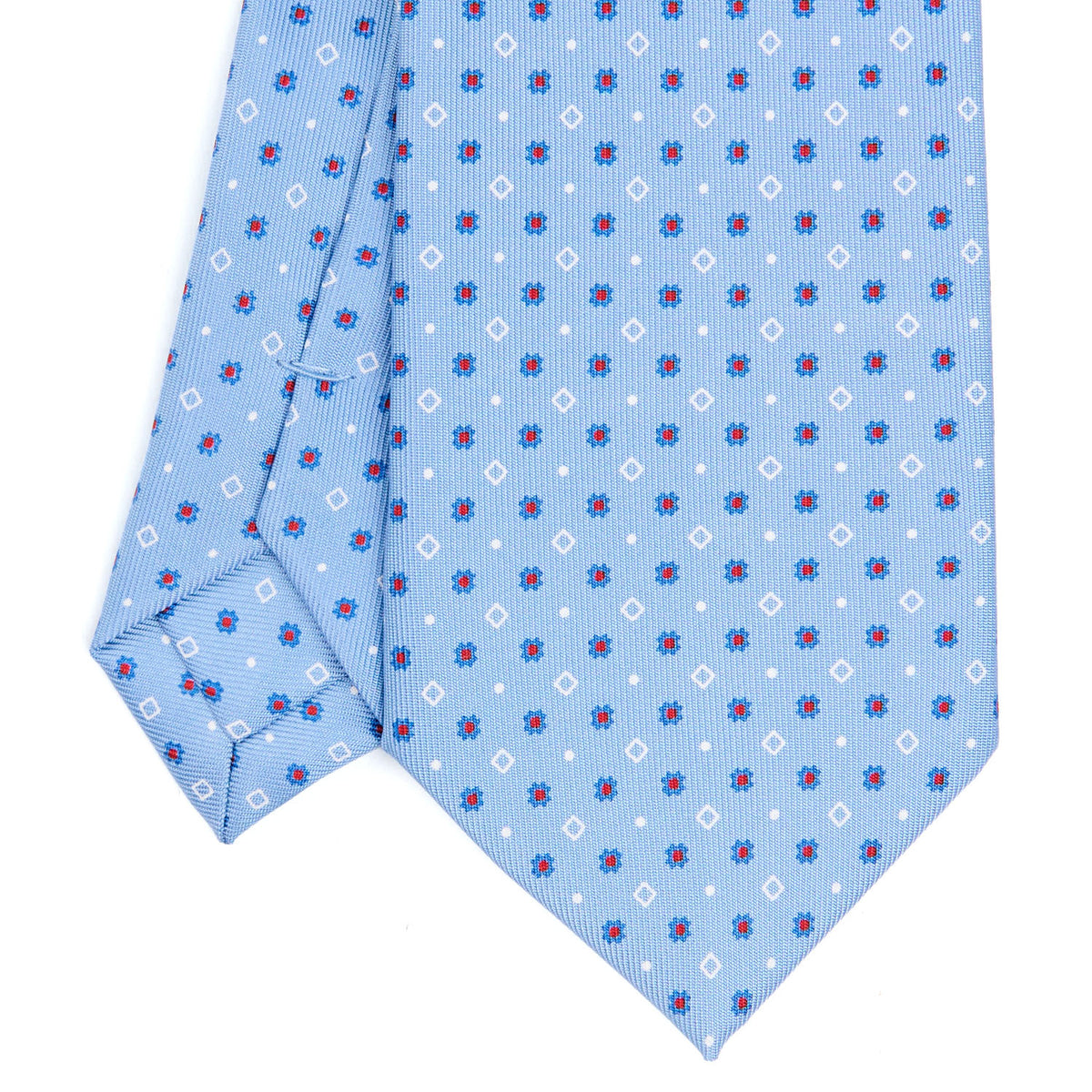 Light Blue Extra Long Sartorial Silk Tie - Small Flower Pattern – E ...