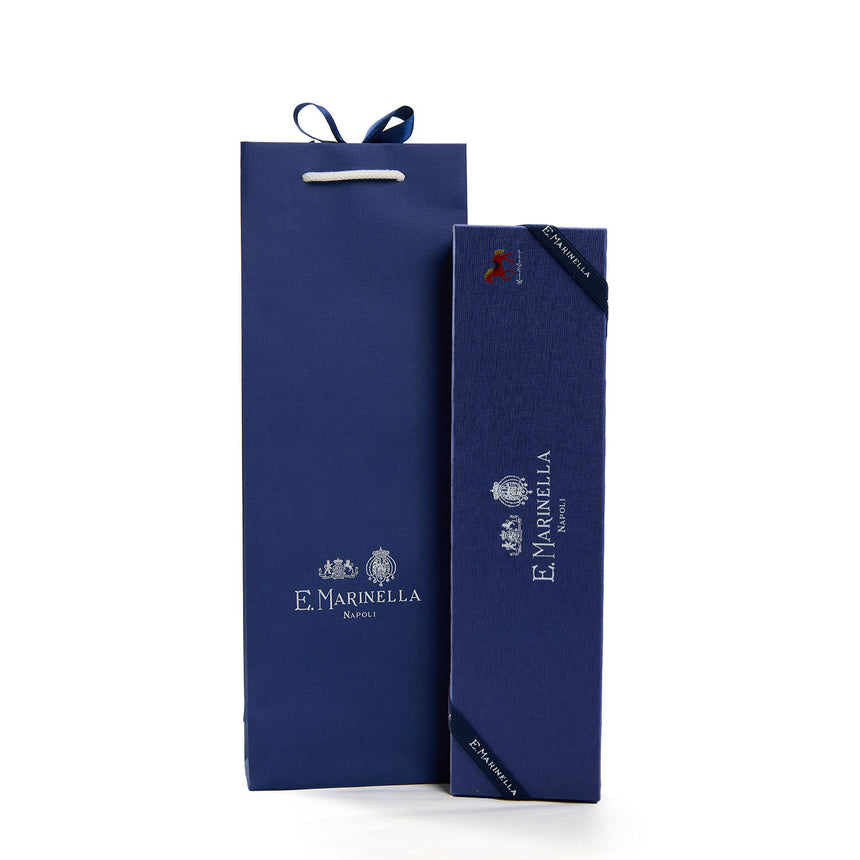 CRAVATTA IN SETA STAMPATA BLU SCURO "CAVALLUCCIO ROSSO" 