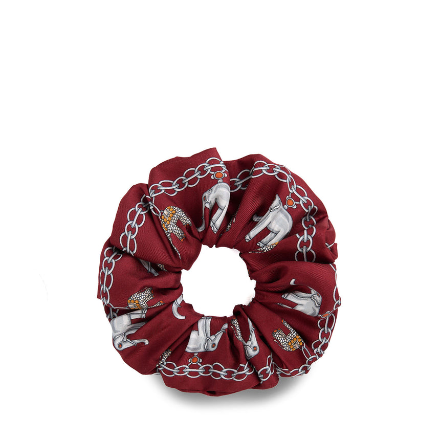 BURGUNDY PRINTED SILK SCRUNCHIE