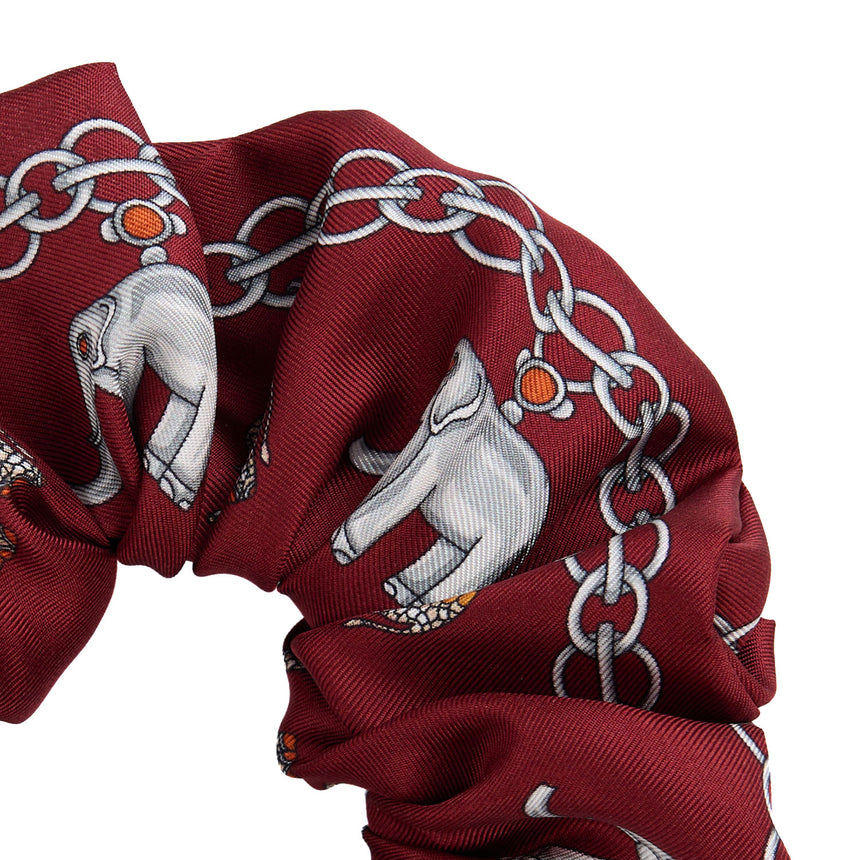 BURGUNDY PRINTED SILK SCRUNCHIE