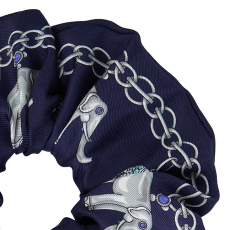 DARK BLUE PRINTED SILK SCRUNCHIE
