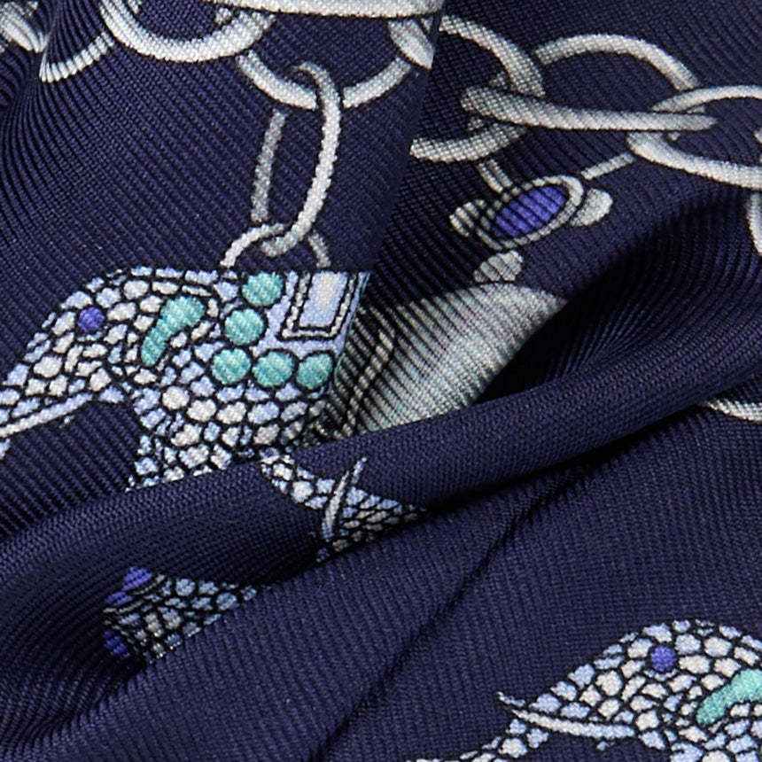 DARK BLUE PRINTED SILK SCRUNCHIE