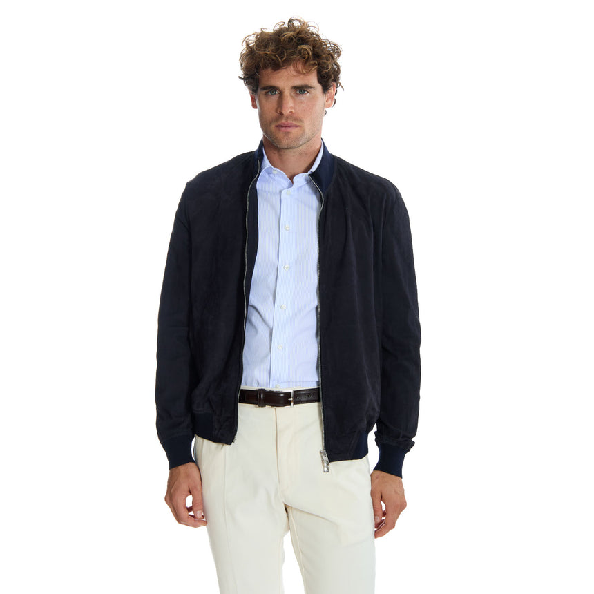 BLUE JACKET IN SUEDE LEATHER