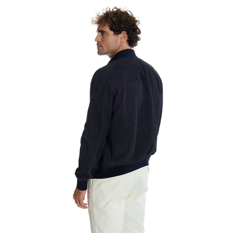 GIUBBINO BLU IN PELLE SCAMOSCIATA