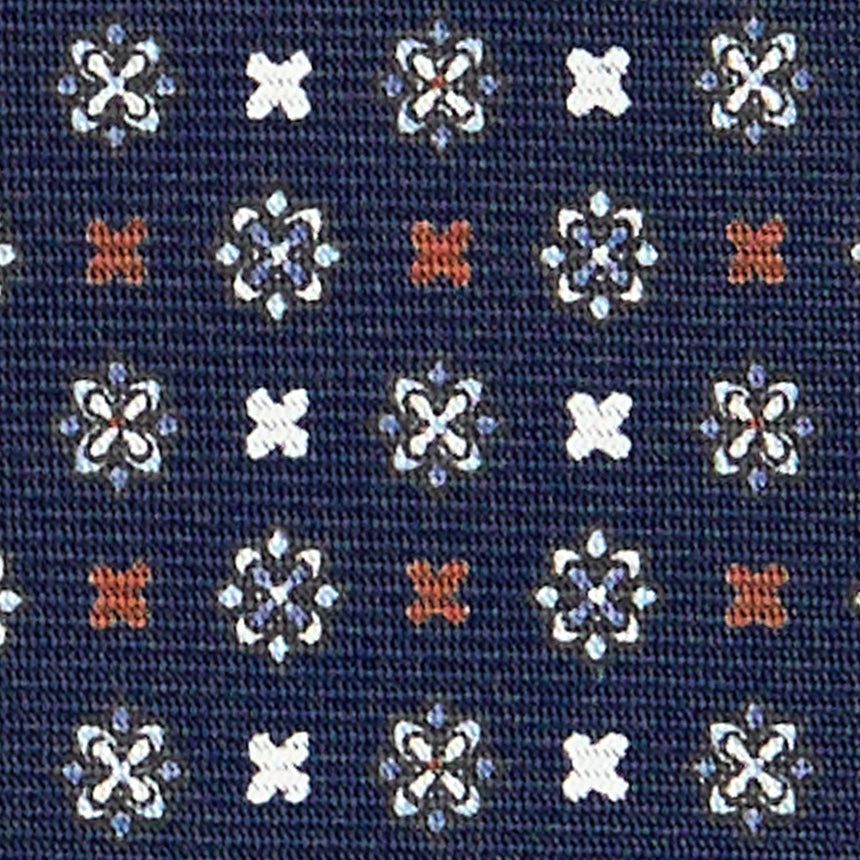 DARK BLUE EXTRA LONG PRINTED SILK TIE
