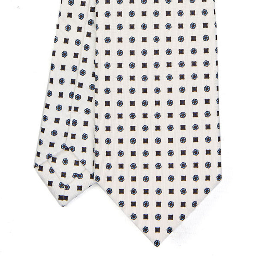 WHITE EXTRA LONG PRINTED SILK TIE