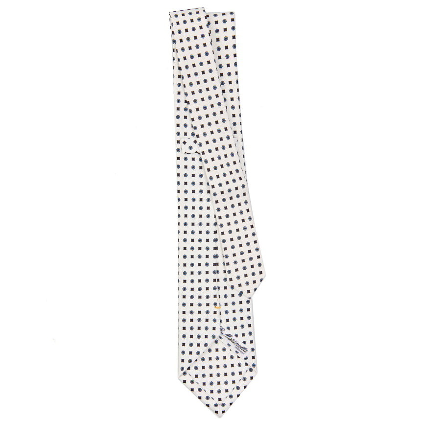 WHITE EXTRA LONG PRINTED SILK TIE