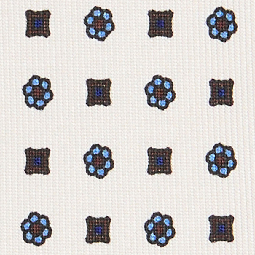 WHITE EXTRA LONG PRINTED SILK TIE