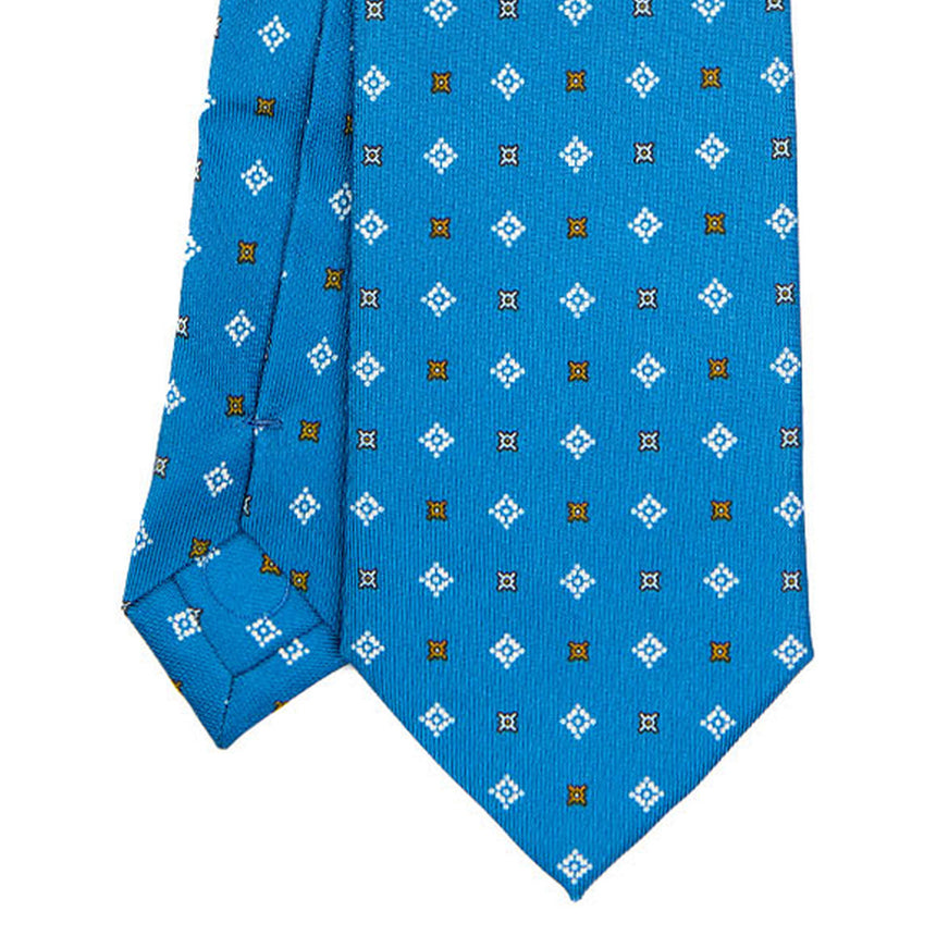 MID BLUE EXTRA LONG PRINTED SILK TIE