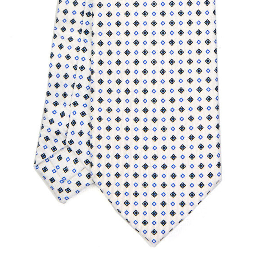 WHITE EXTRA LONG PRINTED SILK TIE