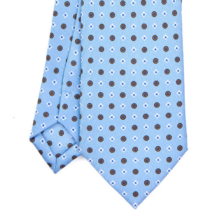 LIGHT BLUE EXTRA LONG PRINTED SILK TIE