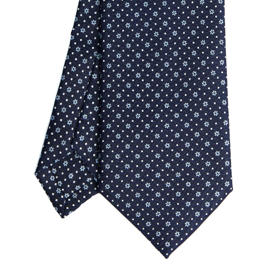 CRAVATTA EXTRA LONG IN SETA STAMPATA BLU SCURO