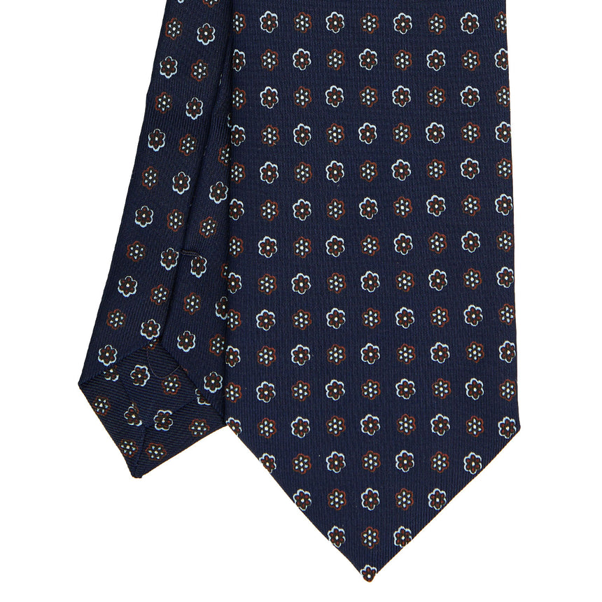 DARK BLUE EXTRA LONG PRINTED SILK TIE