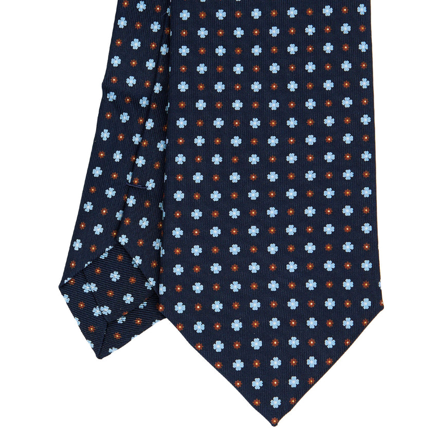 CRAVATTA EXTRA LONG IN SETA STAMPATA BLU SCURO