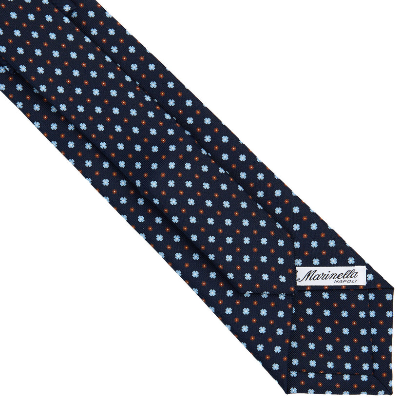 CRAVATTA EXTRA LONG IN SETA STAMPATA BLU SCURO