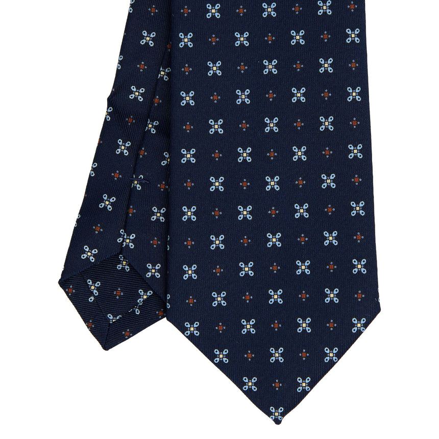 CRAVATTA EXTRA LONG IN SETA STAMPATA BLU SCURO