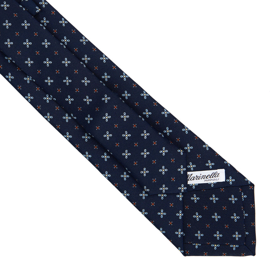 CRAVATTA EXTRA LONG IN SETA STAMPATA BLU SCURO