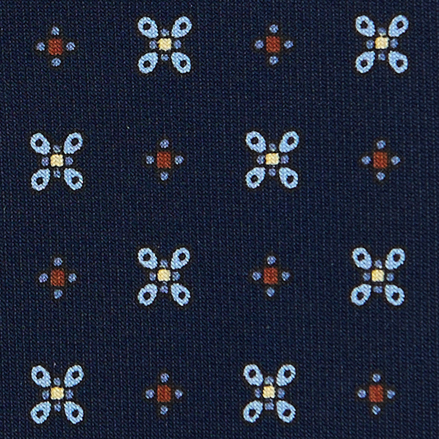 CRAVATTA EXTRA LONG IN SETA STAMPATA BLU SCURO