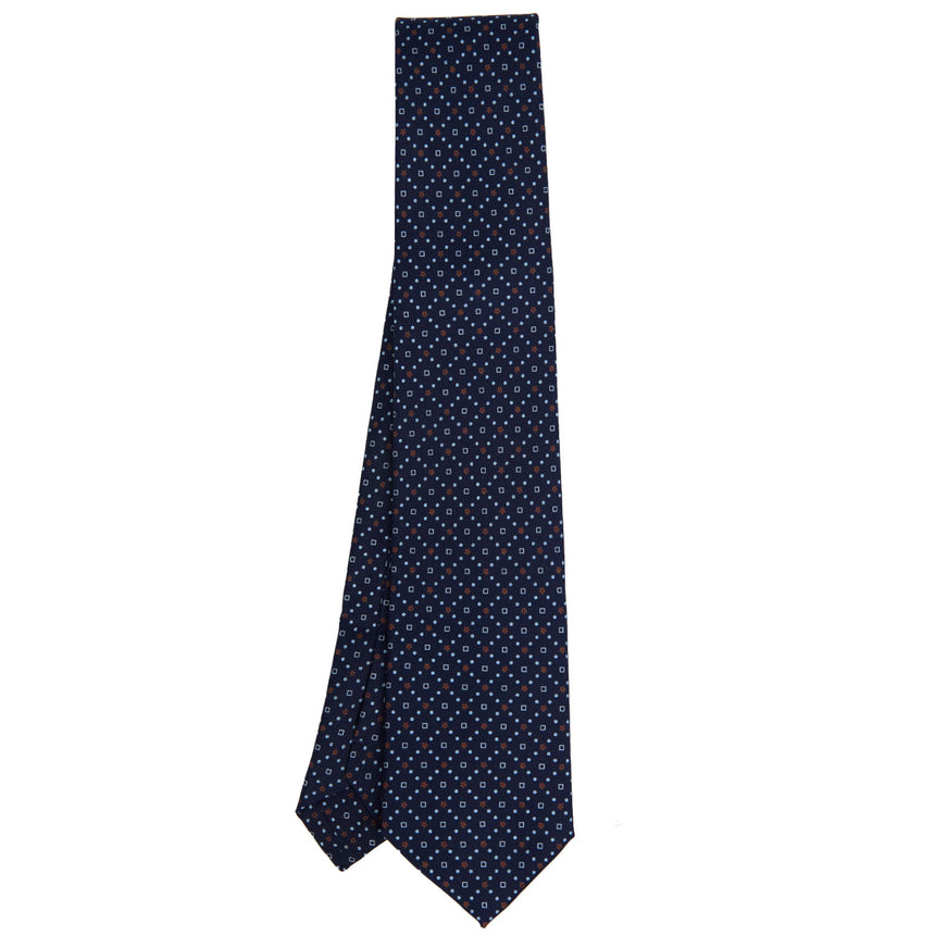 CRAVATTA EXTRA LONG IN SETA STAMPATA BLU SCURO