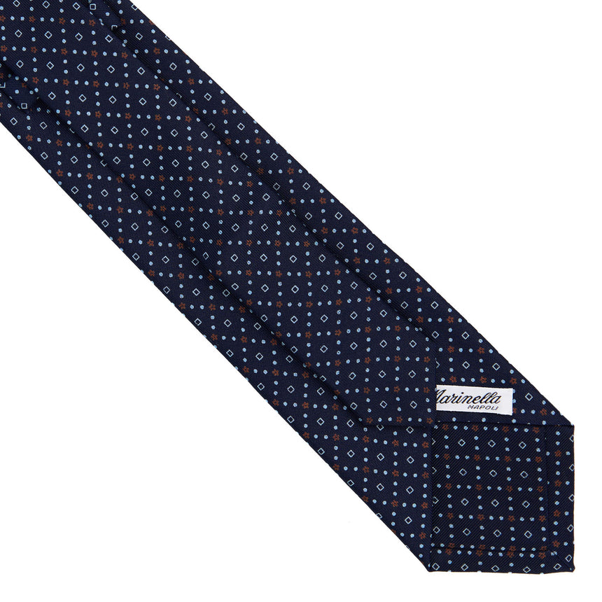CRAVATTA EXTRA LONG IN SETA STAMPATA BLU SCURO