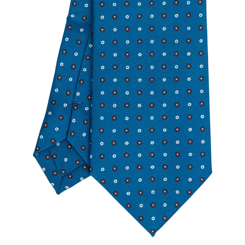 MID BLUE EXTRA LONG PRINTED SILK TIE